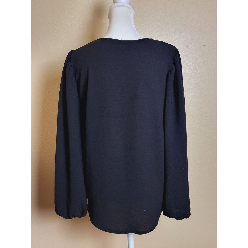 Zara Black Crossover Faux Wrap Balloon Sleeve Top Size Small - Picture 4 of 10
